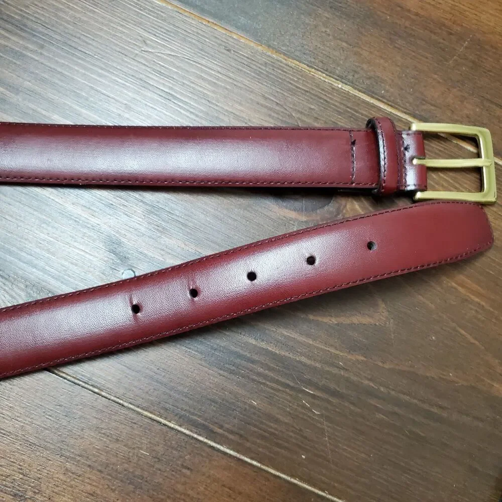 Vintage Leather Belt Men's 40 Red Maroon Dress Career Brass Buckle 1